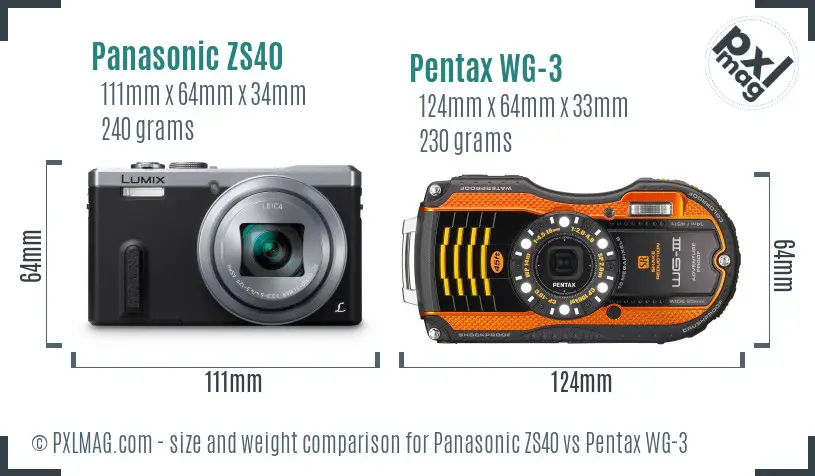 Panasonic ZS40 vs Pentax WG-3 size comparison
