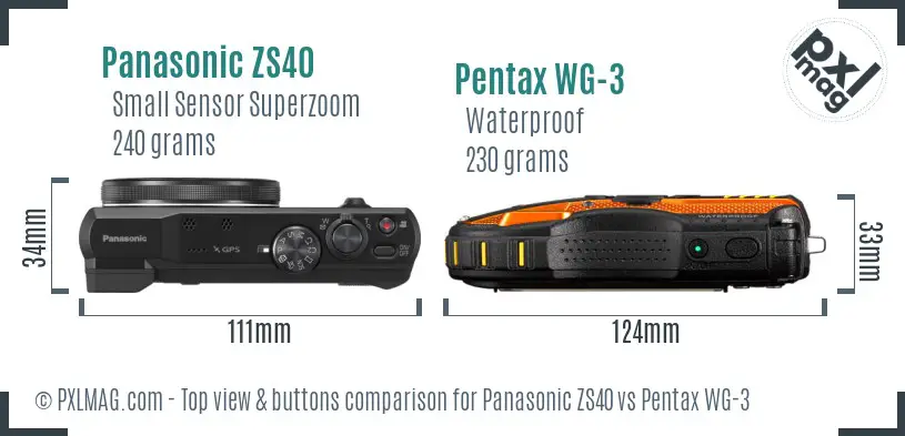 Panasonic ZS40 vs Pentax WG-3 top view buttons comparison