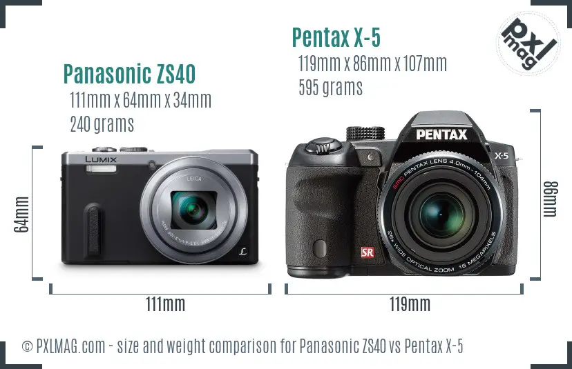 Panasonic ZS40 vs Pentax X-5 size comparison