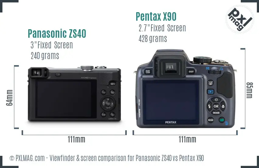 Panasonic ZS40 vs Pentax X90 Screen and Viewfinder comparison Panasonic ZS40 vs Pentax X90 Screen and Viewfinder comparison