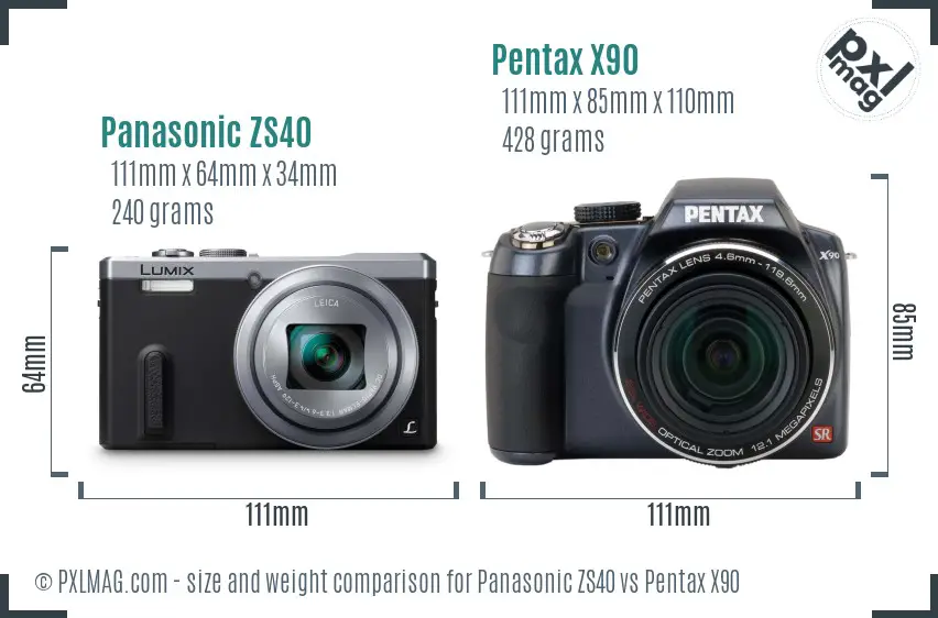 Panasonic ZS40 vs Pentax X90 size comparison Panasonic ZS40 vs Pentax X90 size comparison