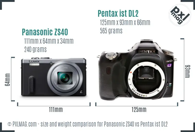 Panasonic ZS40 vs Pentax ist DL2 size comparison