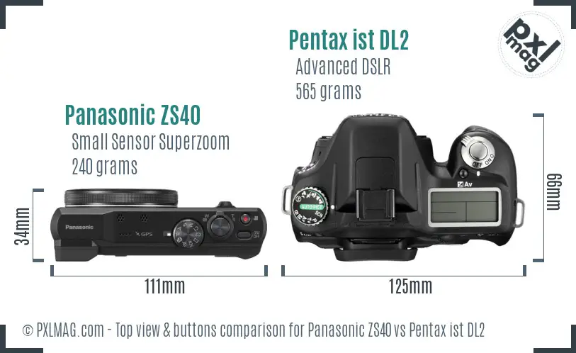 Panasonic ZS40 vs Pentax ist DL2 top view buttons comparison