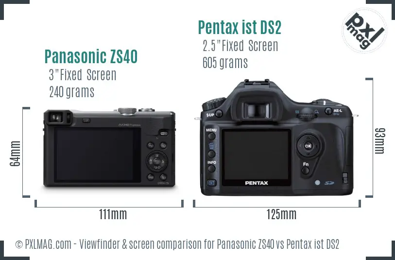 Panasonic ZS40 vs Pentax ist DS2 Screen and Viewfinder comparison