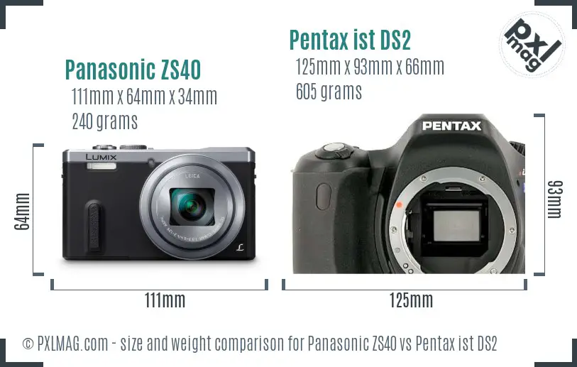 Panasonic ZS40 vs Pentax ist DS2 size comparison