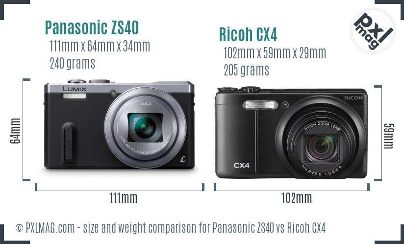 Panasonic ZS40 vs Ricoh CX4 size comparison
