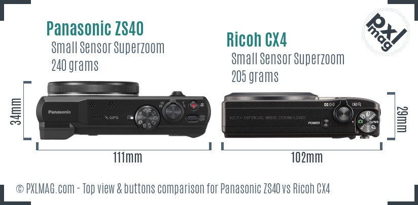 Panasonic ZS40 vs Ricoh CX4 top view buttons comparison