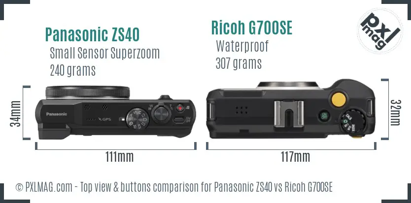 Panasonic ZS40 vs Ricoh G700SE top view buttons comparison Panasonic ZS40 vs Ricoh G700SE top view buttons comparison
