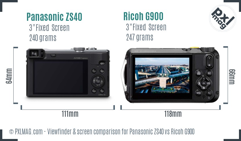 Panasonic ZS40 vs Ricoh G900 Screen and Viewfinder comparison