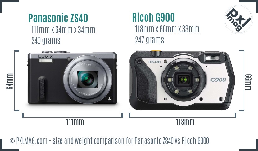 Panasonic ZS40 vs Ricoh G900 size comparison