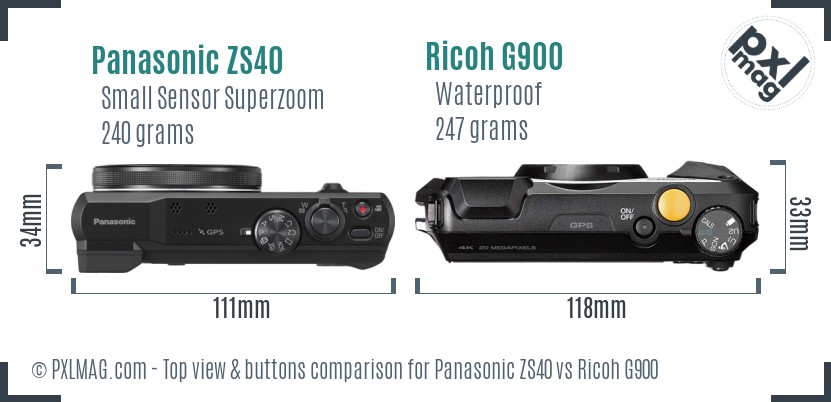 Panasonic ZS40 vs Ricoh G900 top view buttons comparison