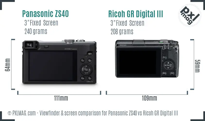 Panasonic ZS40 vs Ricoh GR Digital III Screen and Viewfinder comparison Panasonic ZS40 vs Ricoh GR Digital III Screen and Viewfinder comparison