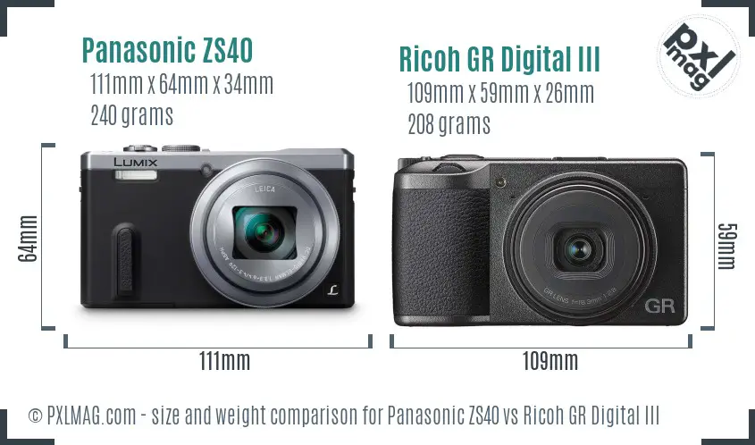 Panasonic ZS40 vs Ricoh GR Digital III size comparison Panasonic ZS40 vs Ricoh GR Digital III size comparison