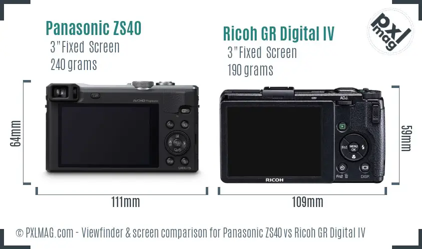 Panasonic ZS40 vs Ricoh GR Digital IV Screen and Viewfinder comparison