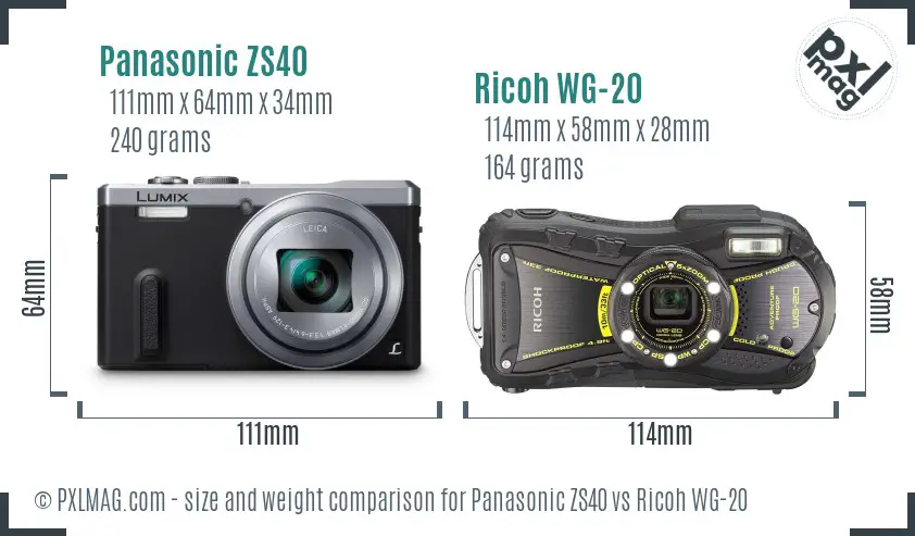 Panasonic ZS40 vs Ricoh WG-20 size comparison Panasonic ZS40 vs Ricoh WG-20 size comparison