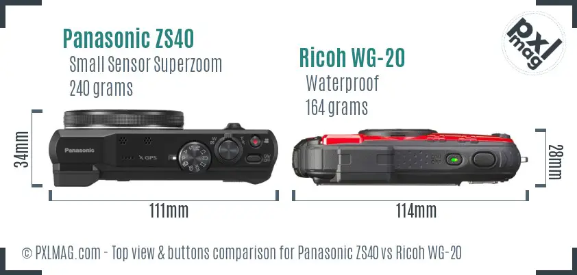 Panasonic ZS40 vs Ricoh WG-20 top view buttons comparison Panasonic ZS40 vs Ricoh WG-20 top view buttons comparison