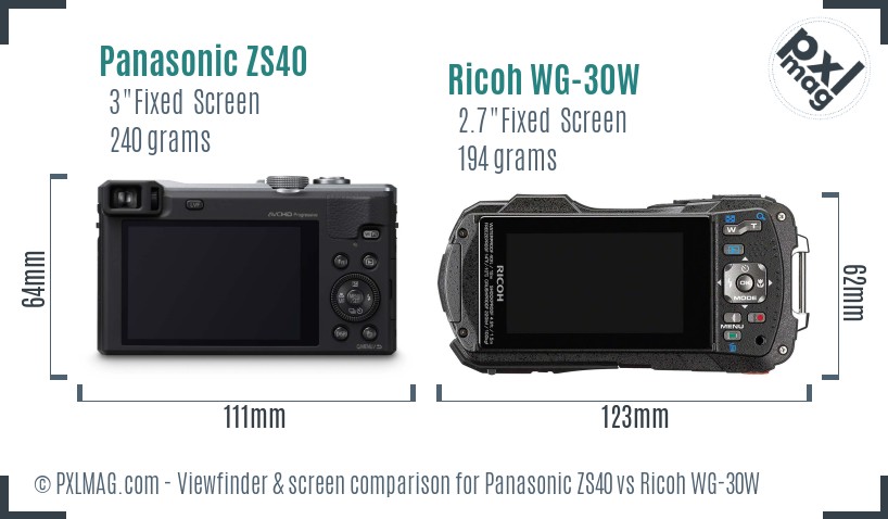 Panasonic ZS40 vs Ricoh WG-30W Screen and Viewfinder comparison
