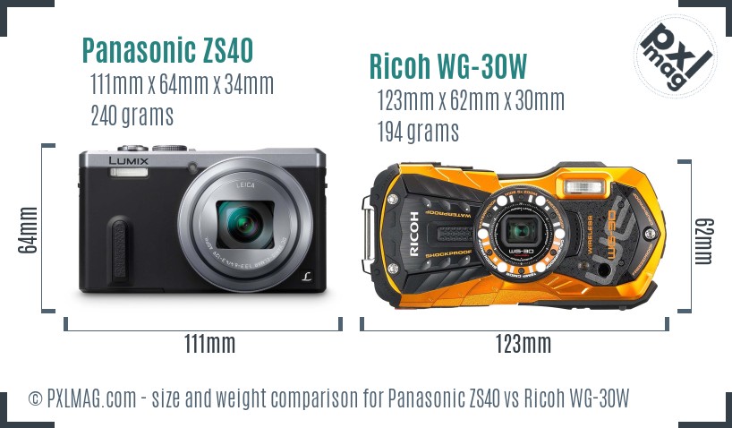 Panasonic ZS40 vs Ricoh WG-30W size comparison Panasonic ZS40 vs Ricoh WG-30W size comparison
