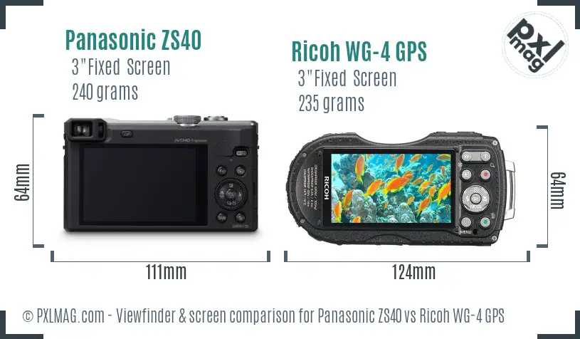 Panasonic ZS40 vs Ricoh WG-4 GPS Screen and Viewfinder comparison