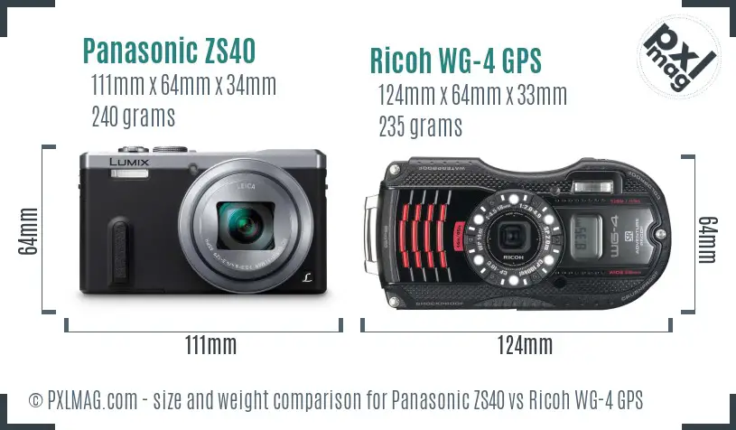 Panasonic ZS40 vs Ricoh WG-4 GPS size comparison