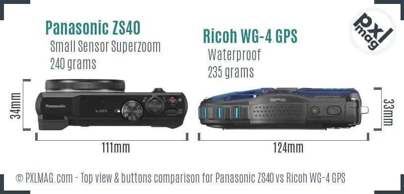 Panasonic ZS40 vs Ricoh WG-4 GPS top view buttons comparison