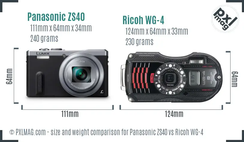 Panasonic ZS40 vs Ricoh WG-4 size comparison