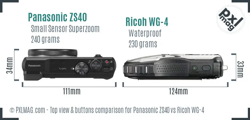 Panasonic ZS40 vs Ricoh WG-4 top view buttons comparison