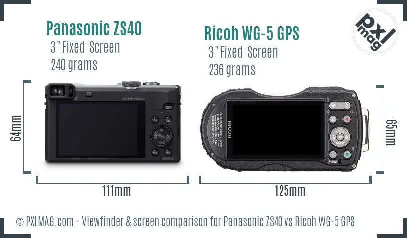 Panasonic ZS40 vs Ricoh WG-5 GPS Screen and Viewfinder comparison
