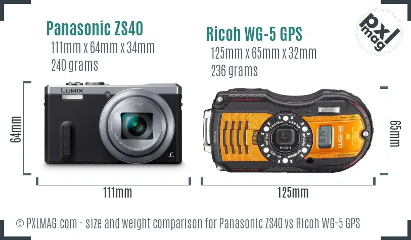 Panasonic ZS40 vs Ricoh WG-5 GPS size comparison