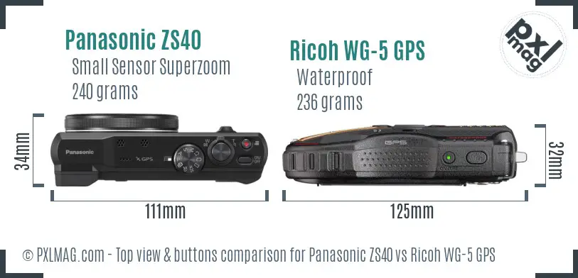Panasonic ZS40 vs Ricoh WG-5 GPS top view buttons comparison