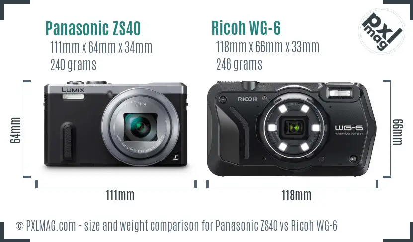 Panasonic ZS40 vs Ricoh WG-6 size comparison