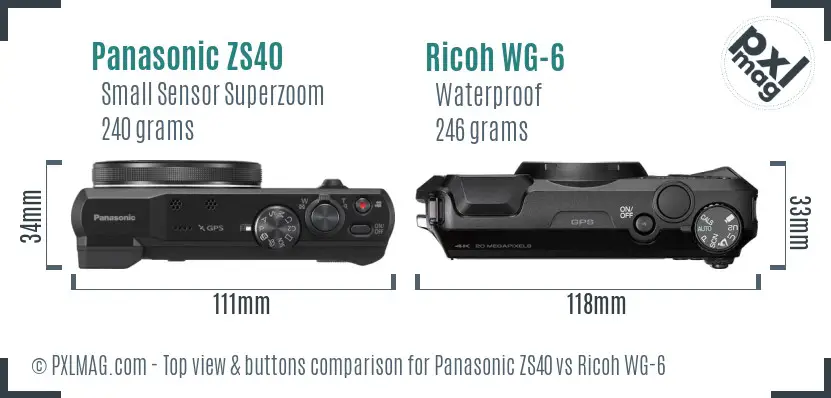 Panasonic ZS40 vs Ricoh WG-6 top view buttons comparison