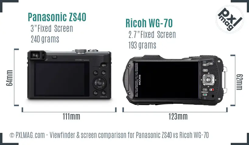 Panasonic ZS40 vs Ricoh WG-70 Screen and Viewfinder comparison