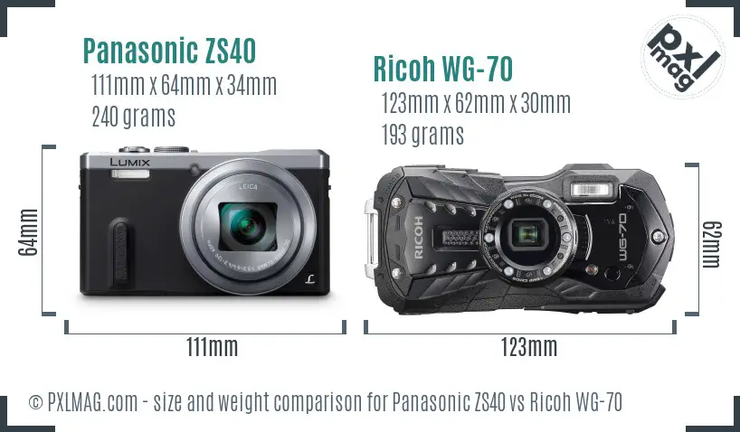 Panasonic ZS40 vs Ricoh WG-70 size comparison