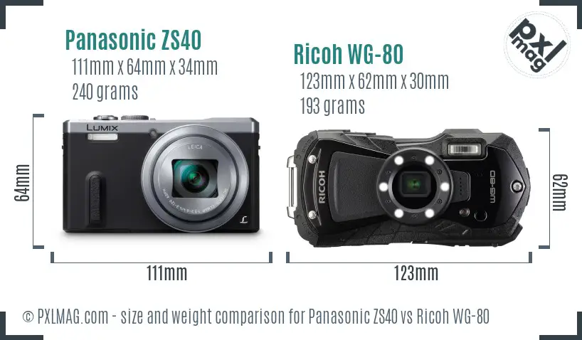 Panasonic ZS40 vs Ricoh WG-80 size comparison