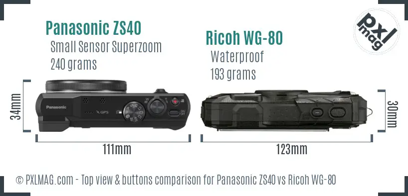 Panasonic ZS40 vs Ricoh WG-80 top view buttons comparison