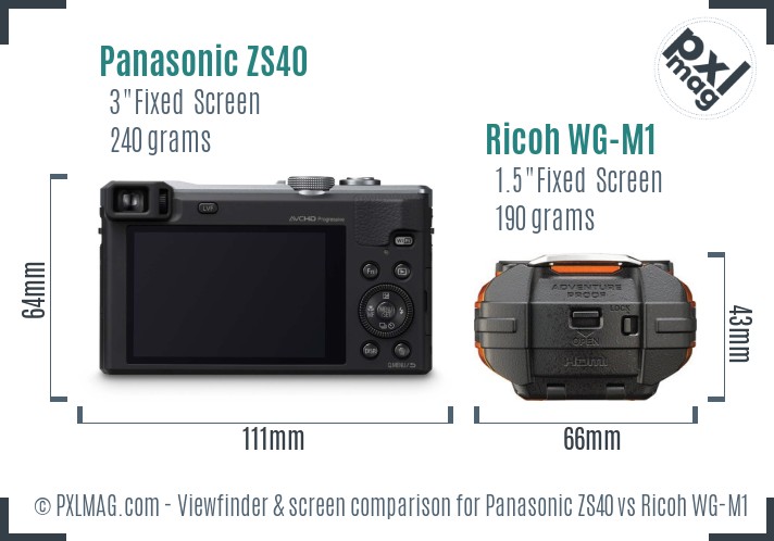 Panasonic ZS40 vs Ricoh WG-M1 Screen and Viewfinder comparison