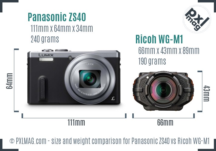 Panasonic ZS40 vs Ricoh WG-M1 size comparison