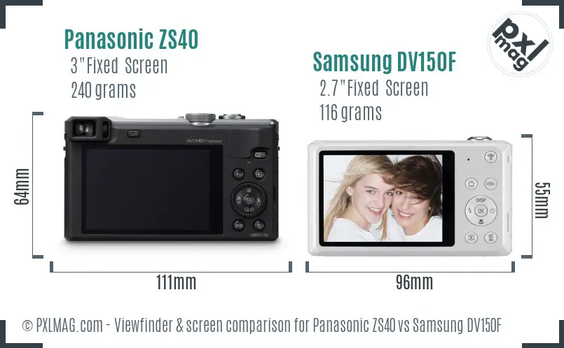 Panasonic ZS40 vs Samsung DV150F Screen and Viewfinder comparison