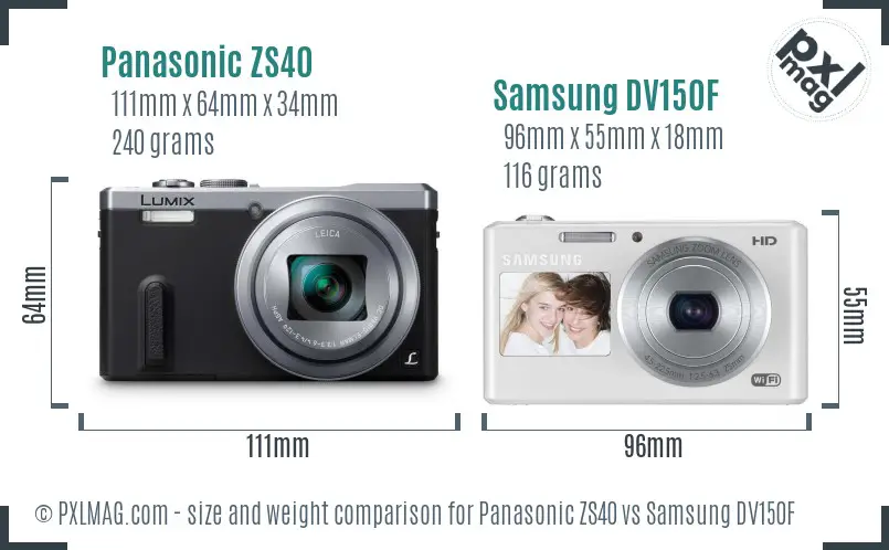 Panasonic ZS40 vs Samsung DV150F size comparison