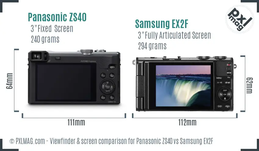 Panasonic ZS40 vs Samsung EX2F Screen and Viewfinder comparison