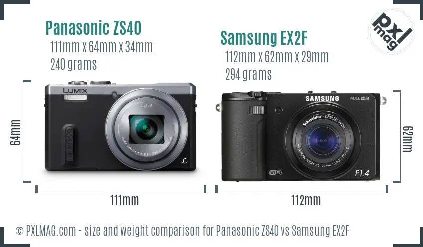 Panasonic ZS40 vs Samsung EX2F size comparison
