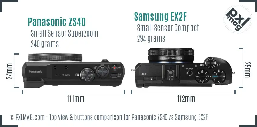 Panasonic ZS40 vs Samsung EX2F top view buttons comparison