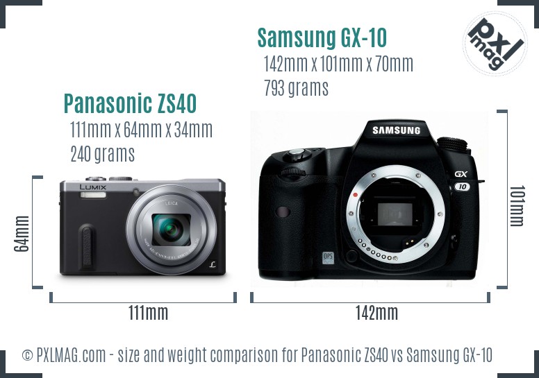 Panasonic ZS40 vs Samsung GX-10 size comparison