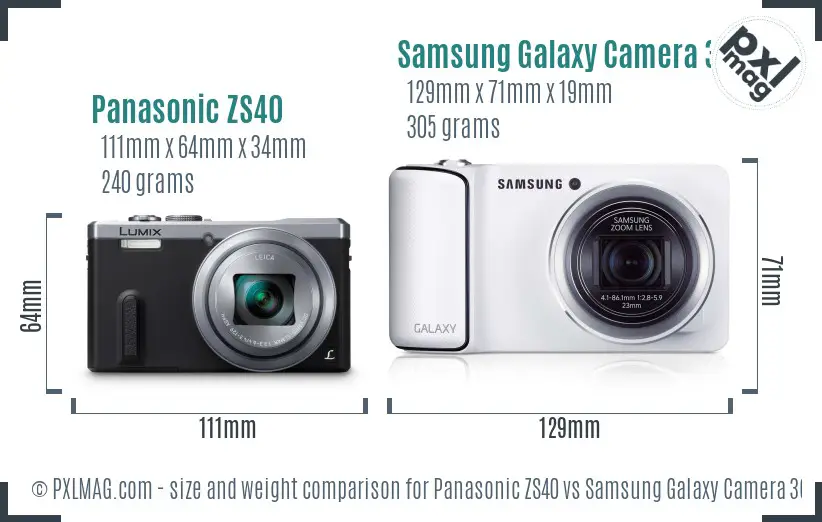 Panasonic ZS40 vs Samsung Galaxy Camera 3G size comparison