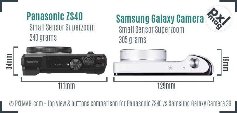 Panasonic ZS40 vs Samsung Galaxy Camera 3G top view buttons comparison