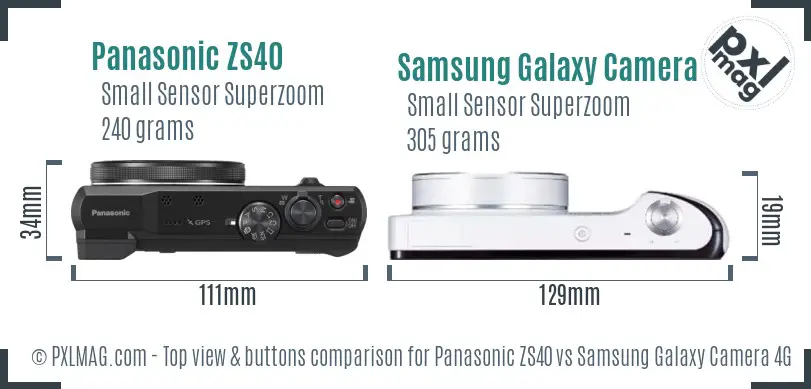 Panasonic ZS40 vs Samsung Galaxy Camera 4G top view buttons comparison