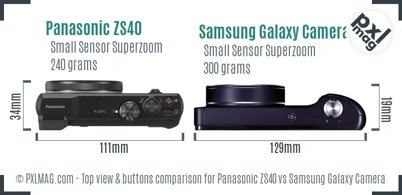 Panasonic ZS40 vs Samsung Galaxy Camera top view buttons comparison