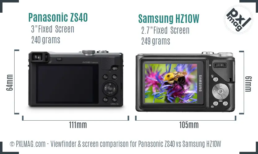 Panasonic ZS40 vs Samsung HZ10W Screen and Viewfinder comparison Panasonic ZS40 vs Samsung HZ10W Screen and Viewfinder comparison