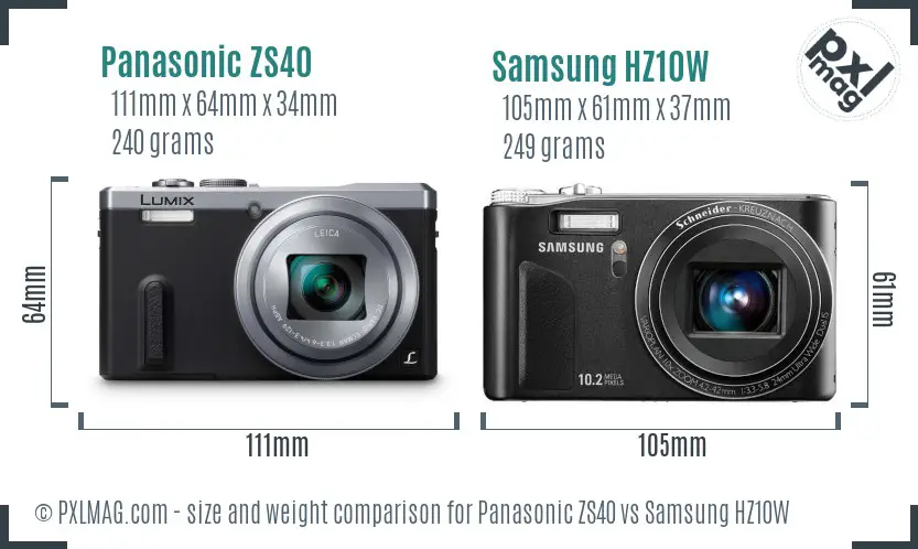 Panasonic ZS40 vs Samsung HZ10W size comparison Panasonic ZS40 vs Samsung HZ10W size comparison